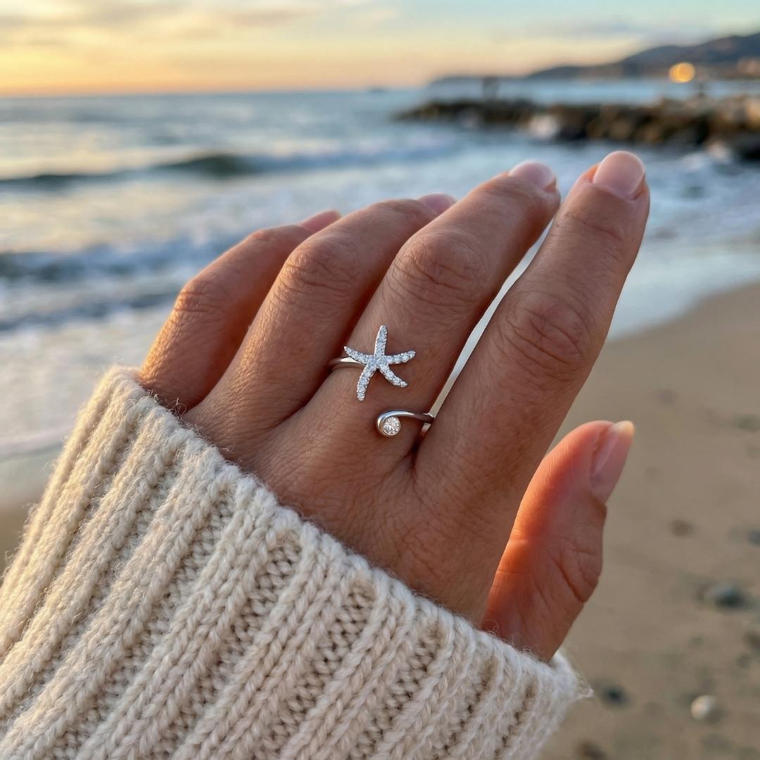 Silver Starfish Open Ring
