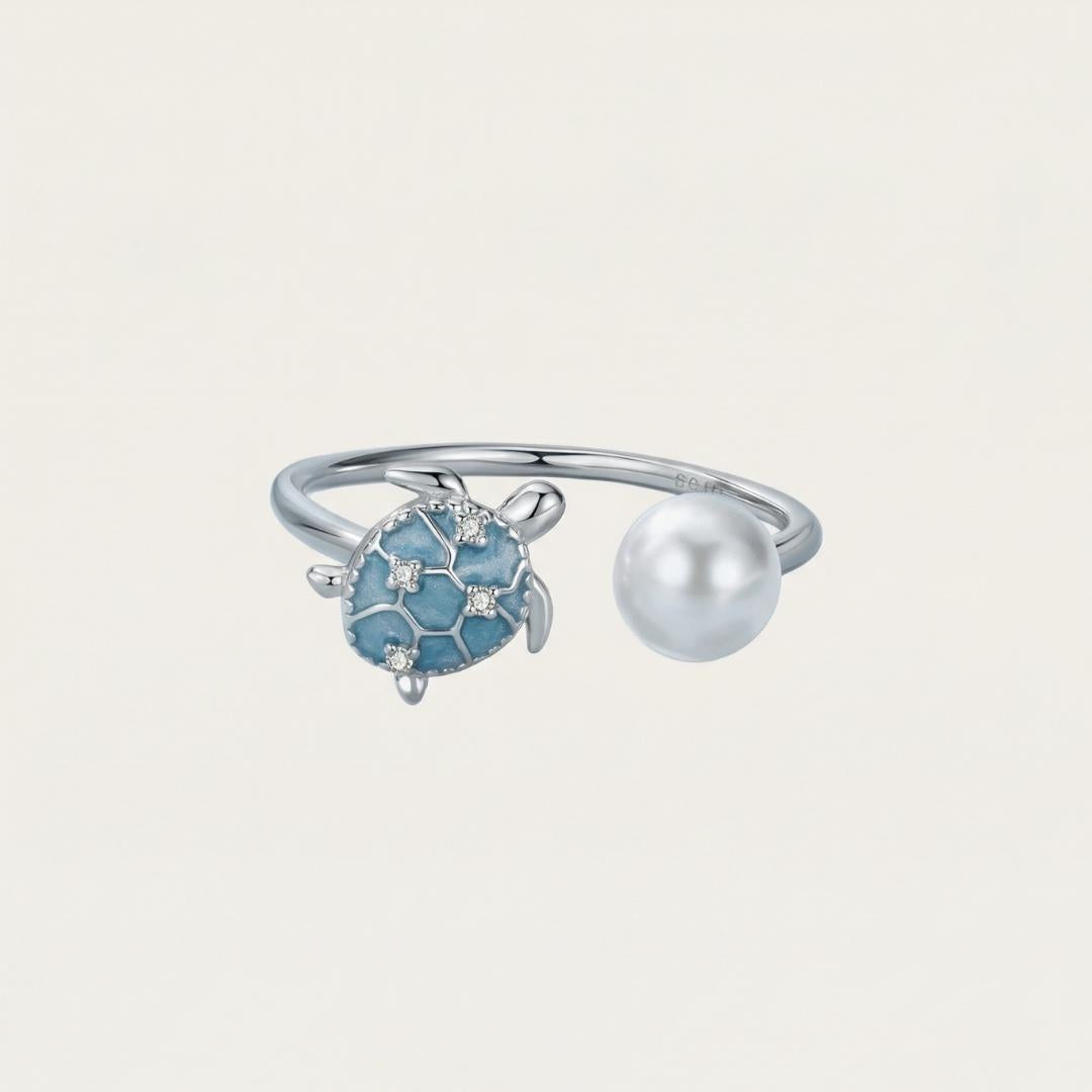 Silver Sea Turtle Pearl Ring