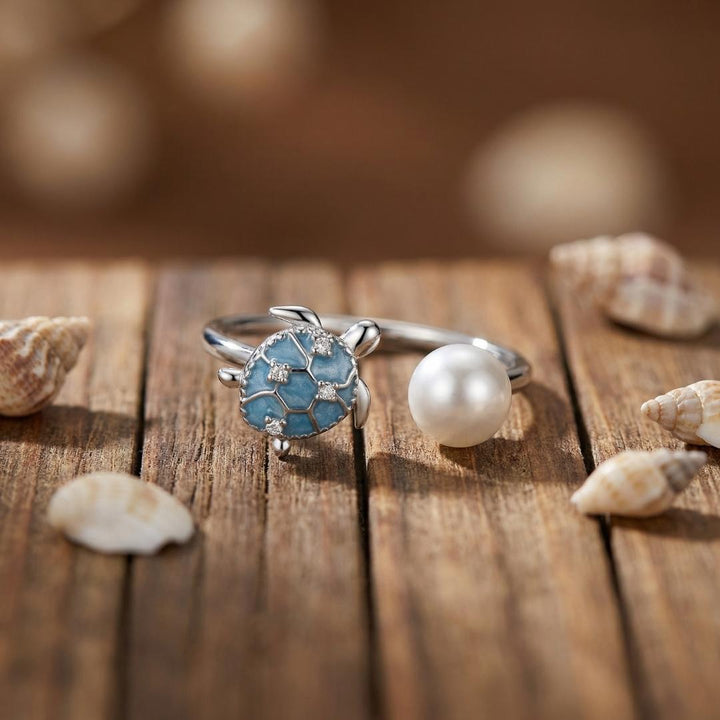 Silver Sea Turtle Pearl Ring