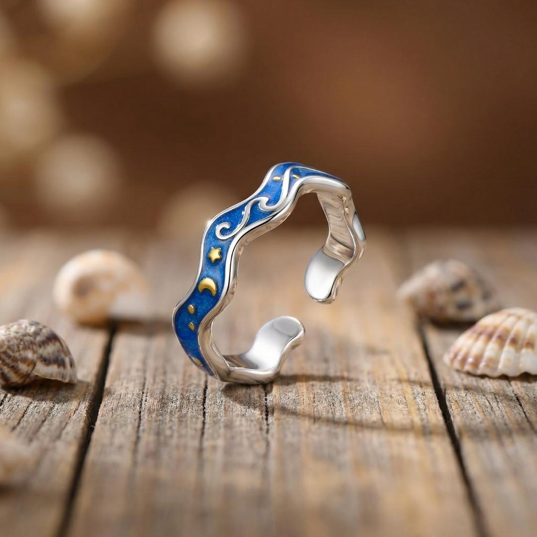 Sterling Silver Ocean Night Ring