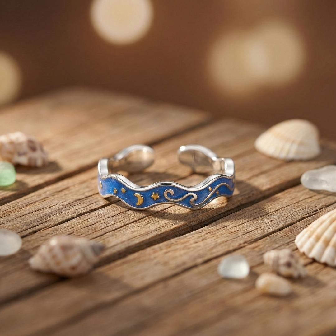 Sterling Silver Ocean Night Ring
