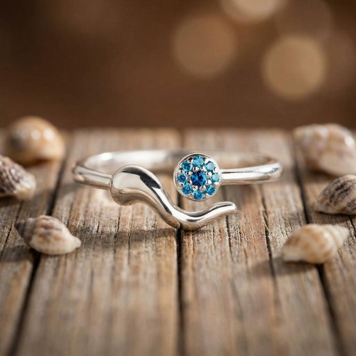 Silver Wave Zircon Drop Ring