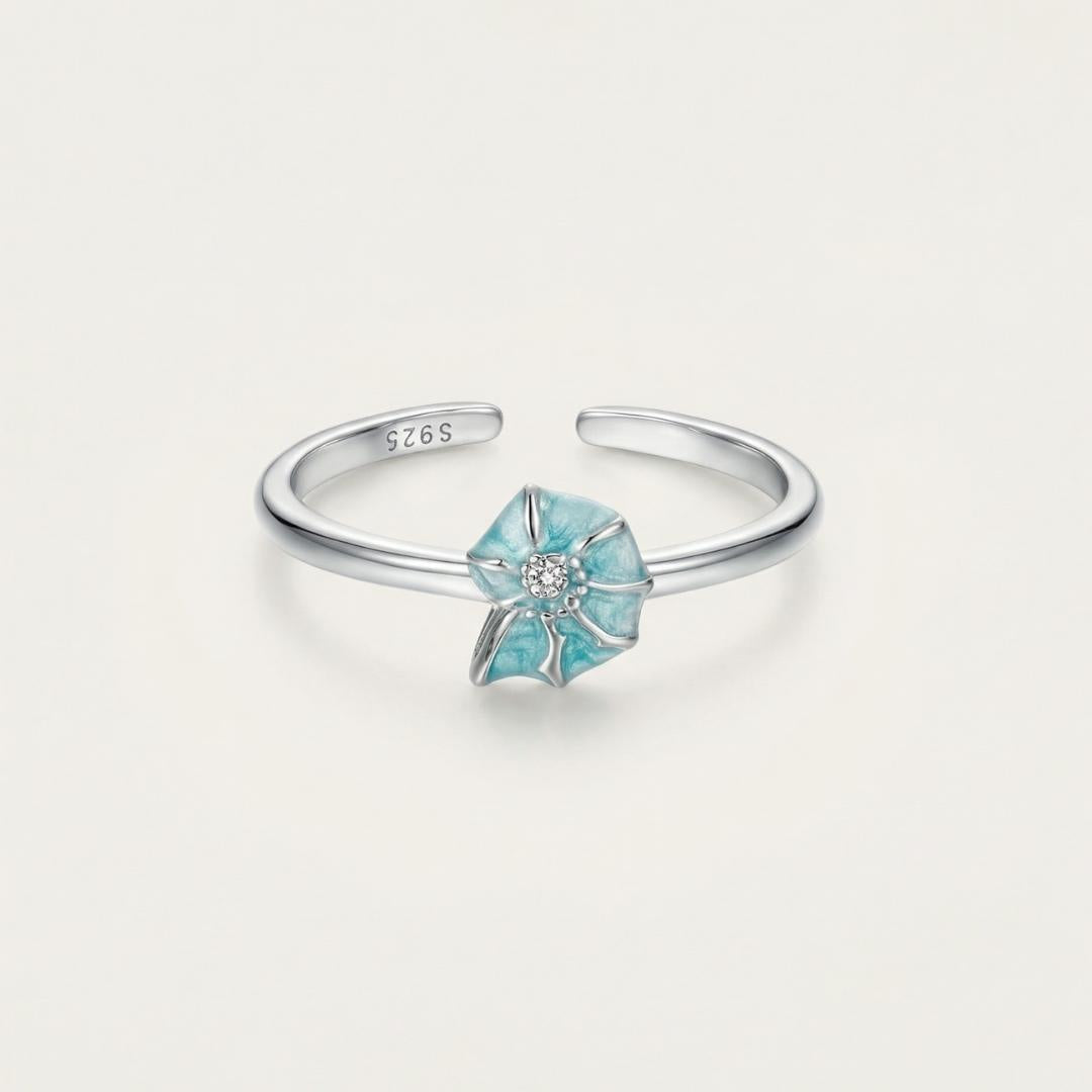 Sterling Silver Aquamarine Shell Ring