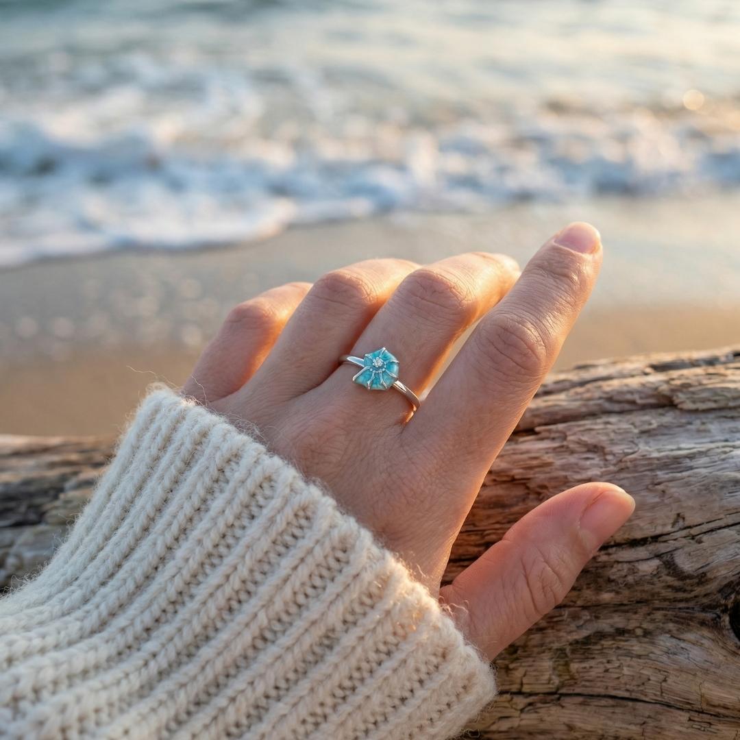 Sterling Silver Aquamarine Shell Ring