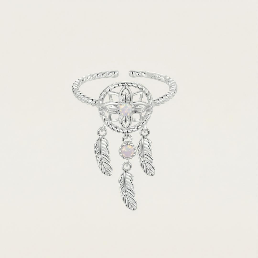 Silver Opalescent Dreamcatcher Ring