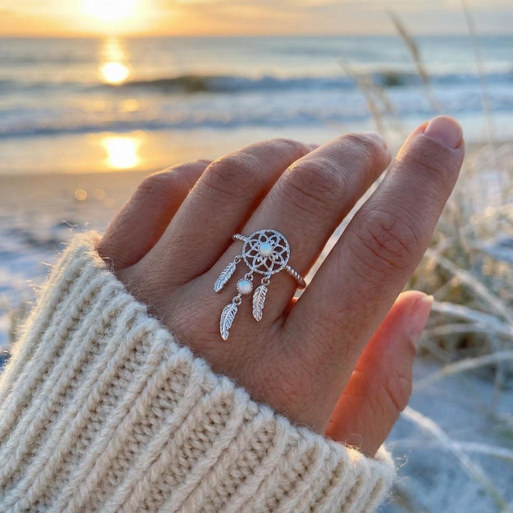 Silver Opalescent Dreamcatcher Ring