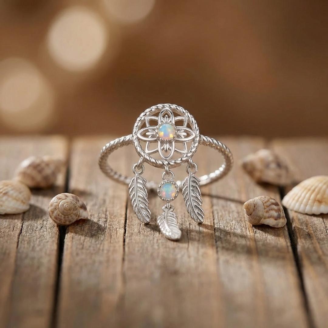 Silver Opalescent Dreamcatcher Ring