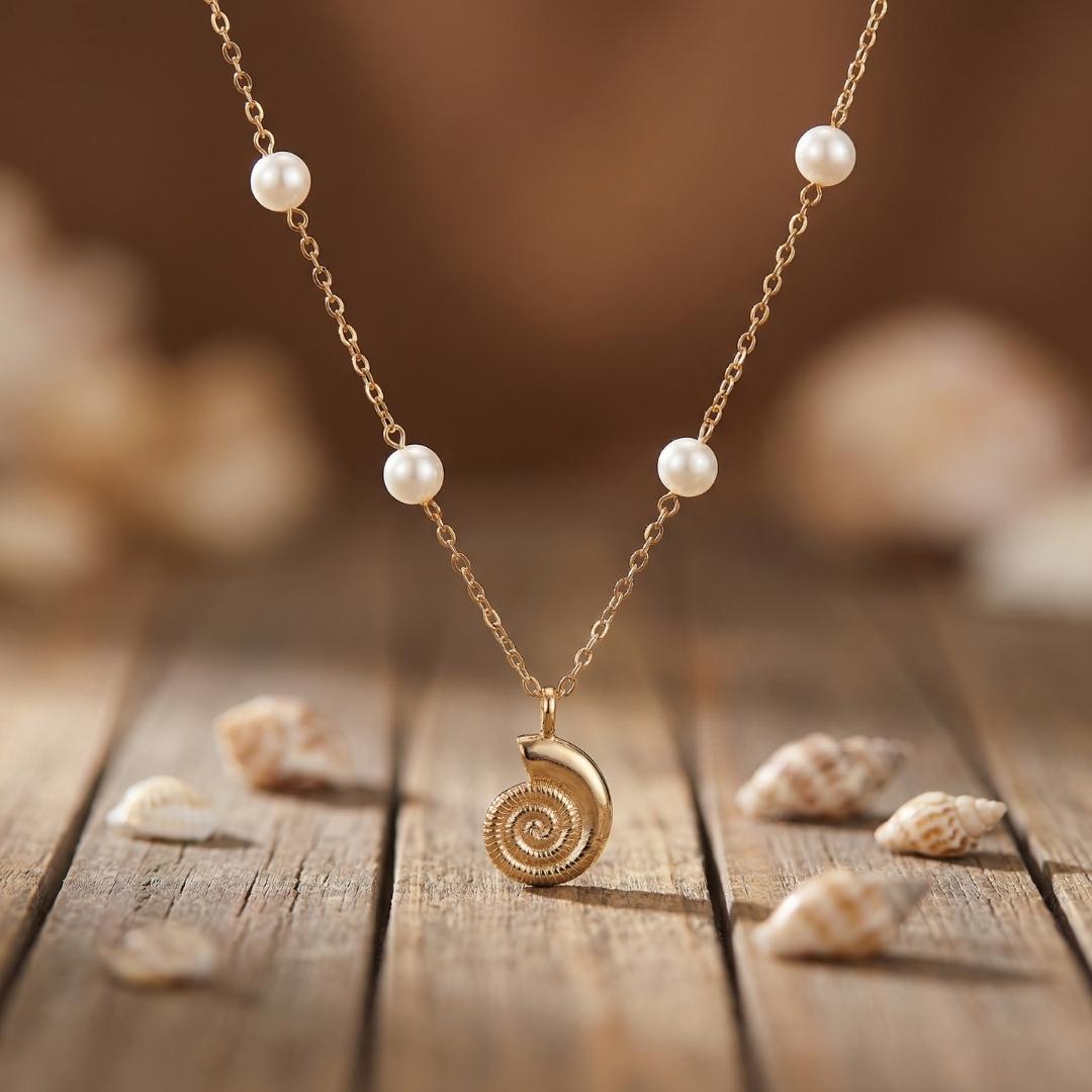 Spiral Shell & Pearl Necklace