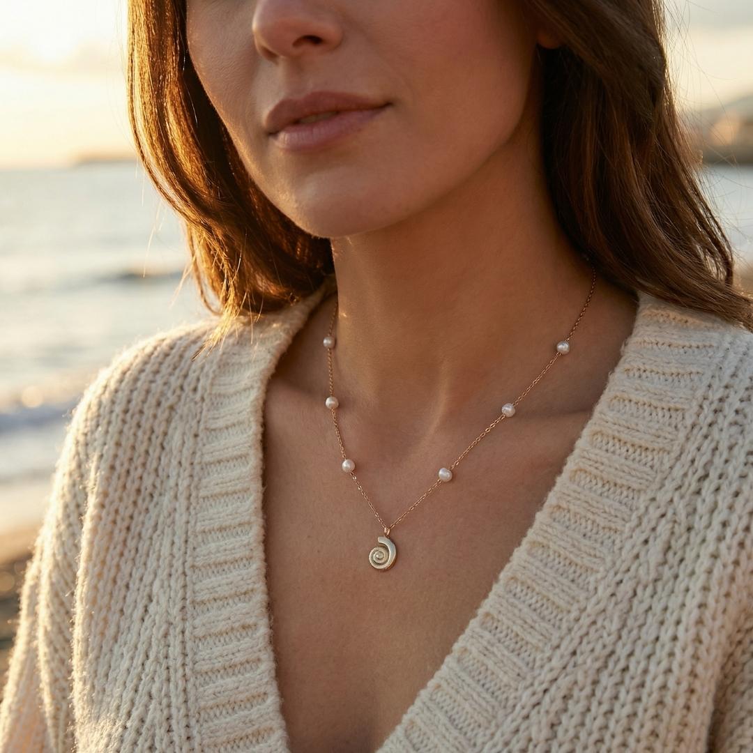 Spiral Shell & Pearl Necklace