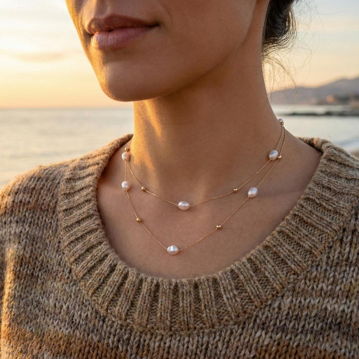 Gold Tide Pearl Layered Necklace