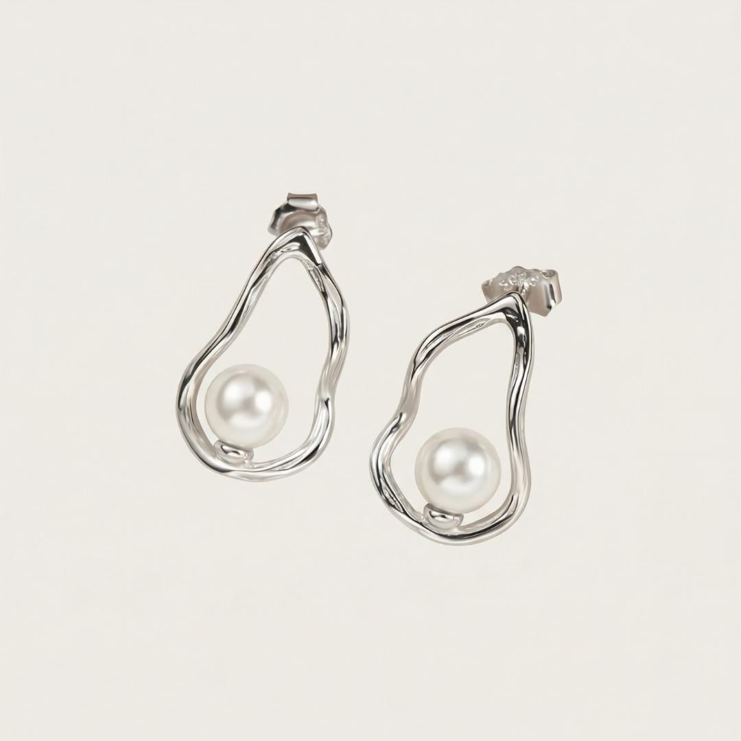 Gold Tidal Pearl Drop Earrings