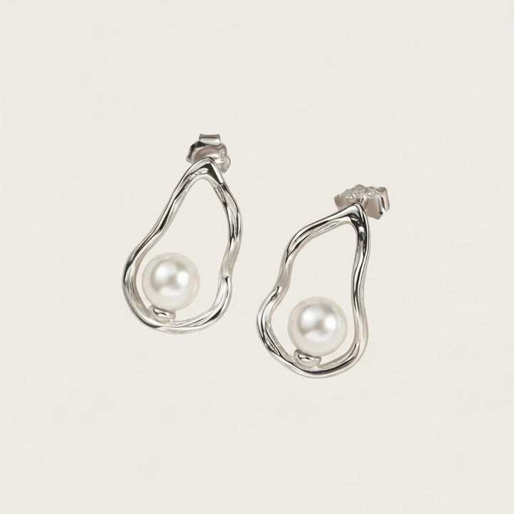 Gold Tidal Pearl Drop Earrings
