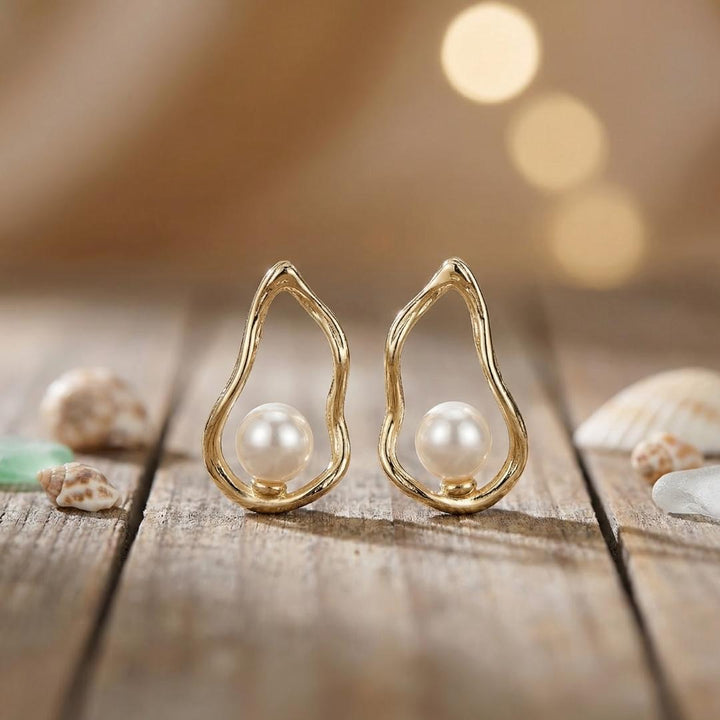 Gold Tidal Pearl Drop Earrings