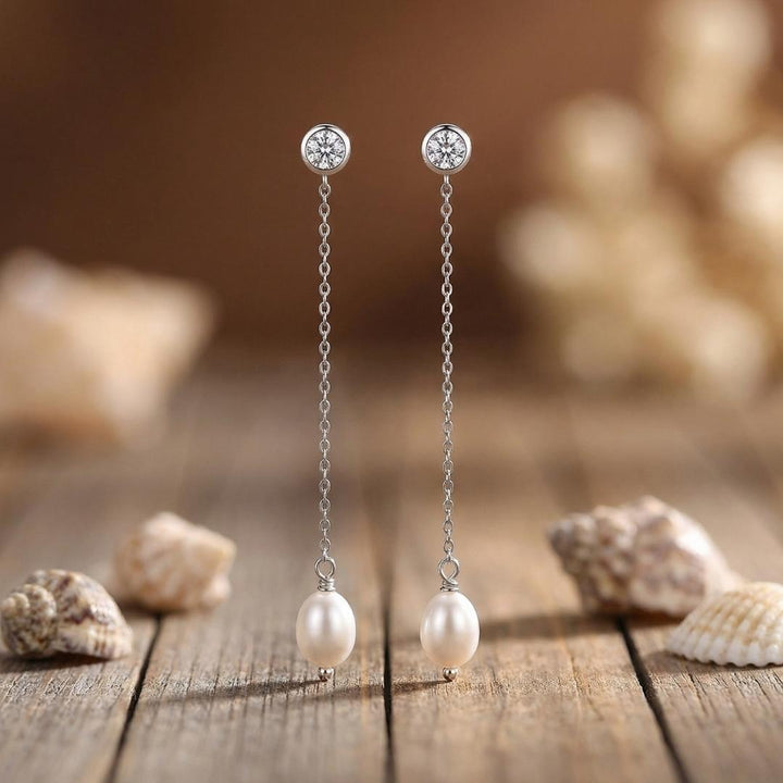 Silver Swaying Pearl Drop Earrings