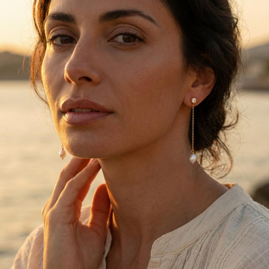 Silver Swaying Pearl Drop Earrings