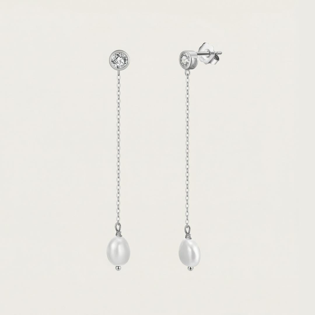 Silver Swaying Pearl Drop Earrings