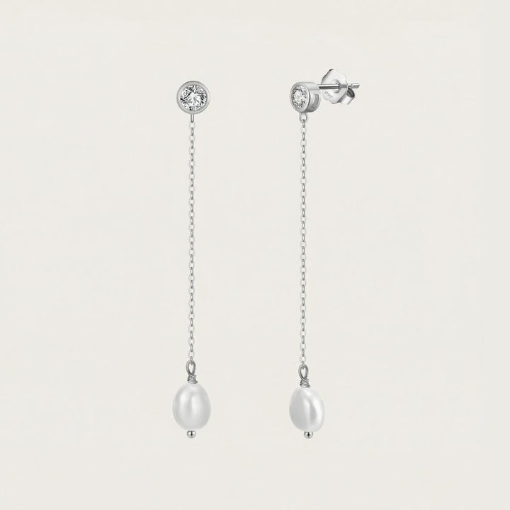 Silver Swaying Pearl Drop Earrings