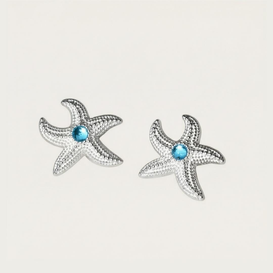 Silver Starfish Water Drop Earrings