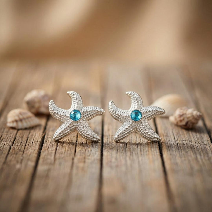 Silver Starfish Water Drop Earrings