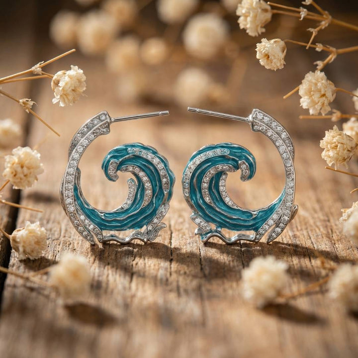Glistening Wave Zircon Earrings