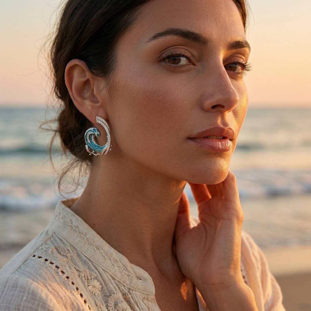 Glistening Wave Zircon Earrings