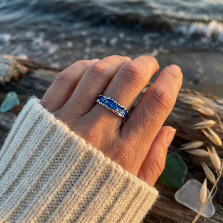 Silver Plated Aqua Wave Ring