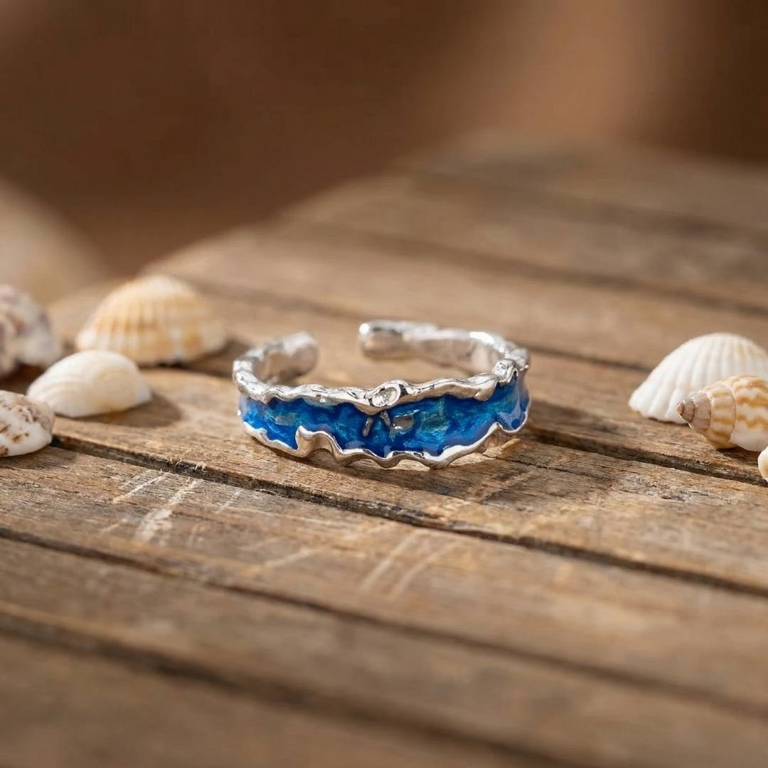 Silver Plated Aqua Wave Ring