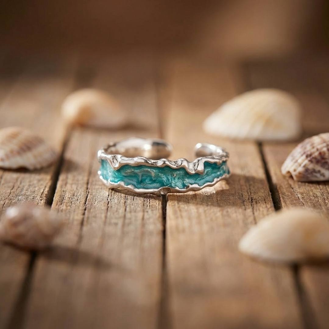 Silver Plated Aqua Wave Ring