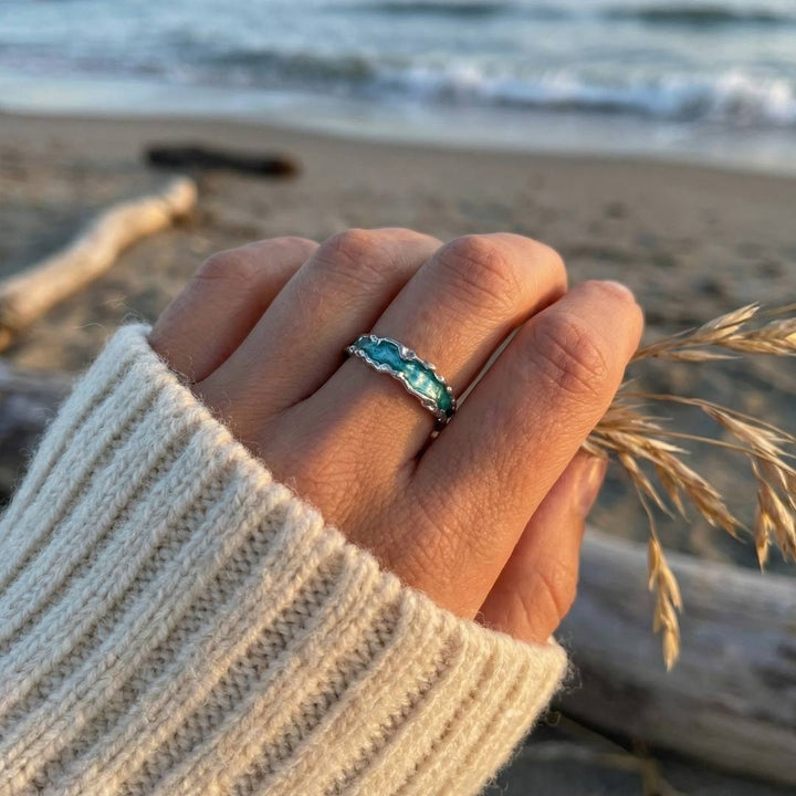Silver Plated Aqua Wave Ring