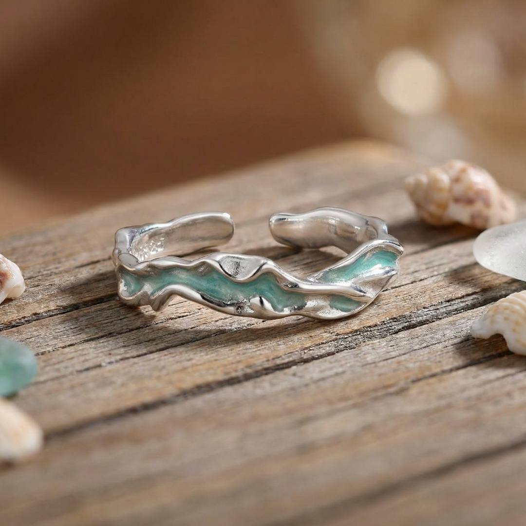Sterling Silver Aqua Wave Ring