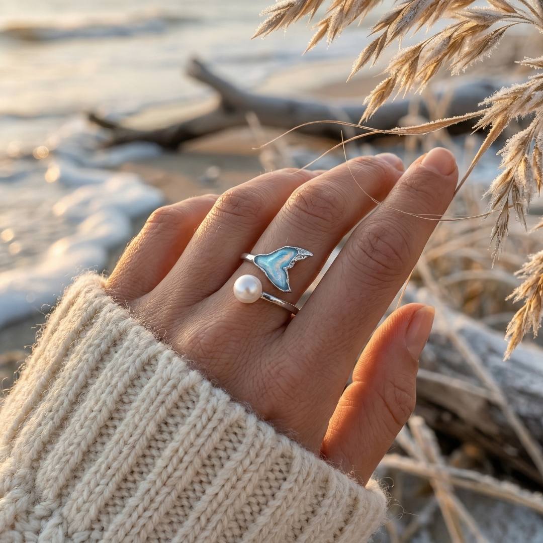 Sterling Silver Pearl Wave Ring