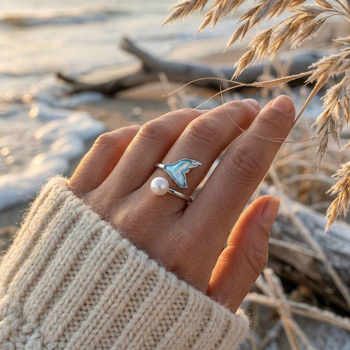 Sterling Silver Pearl Wave Ring