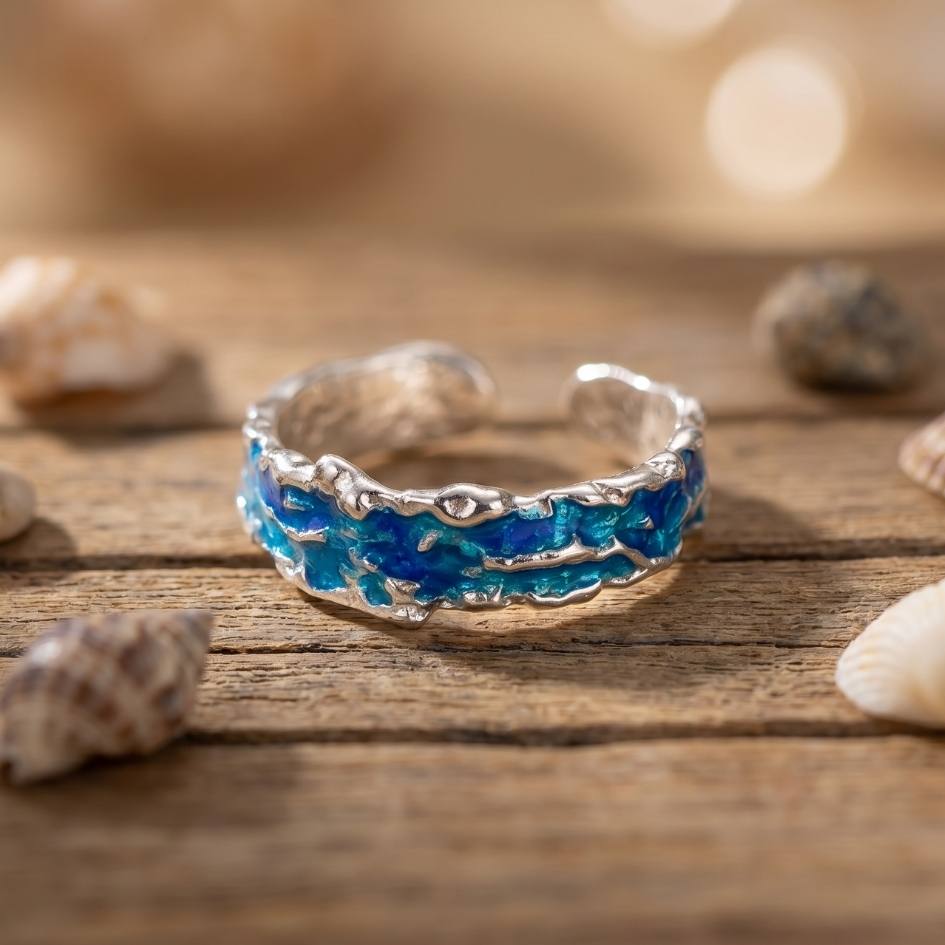 Silver Ocean Wave Ring