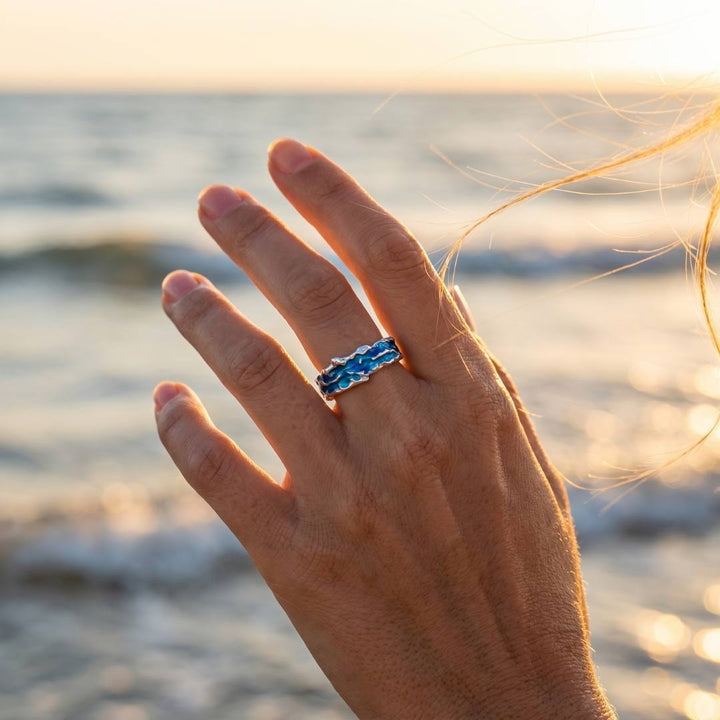 Silver Ocean Wave Ring