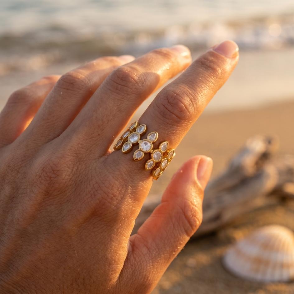 Gold Sea Drop Reflections Ring