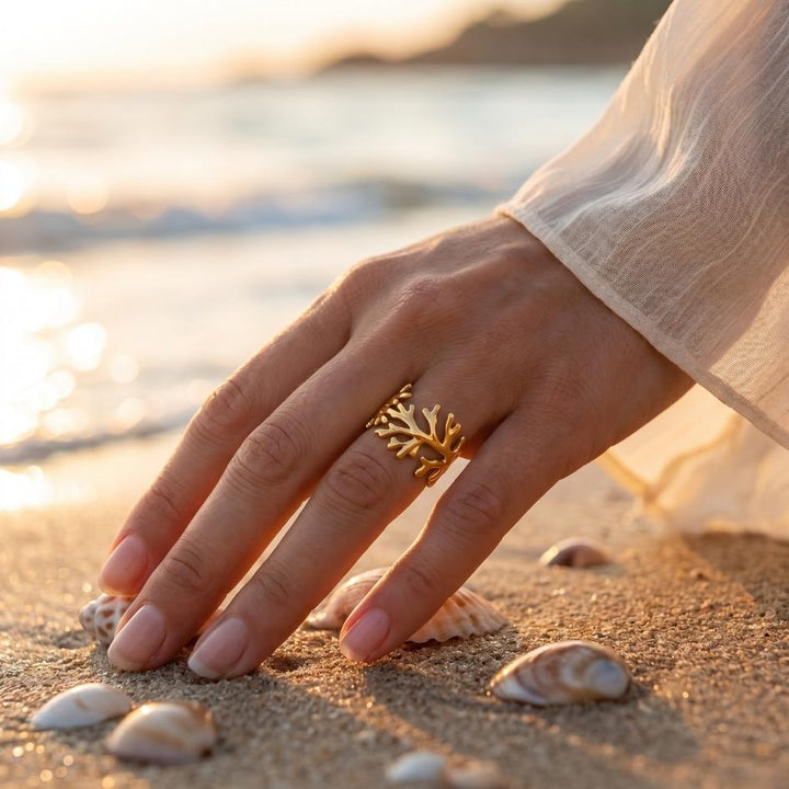 Golden Coral Branch Ring