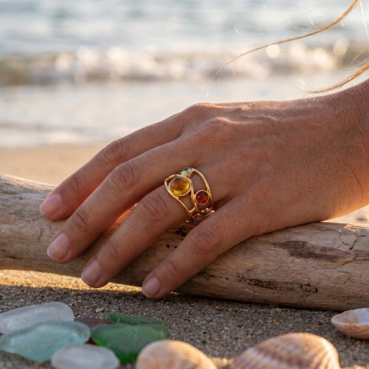 Golden Amber Orbit Ring