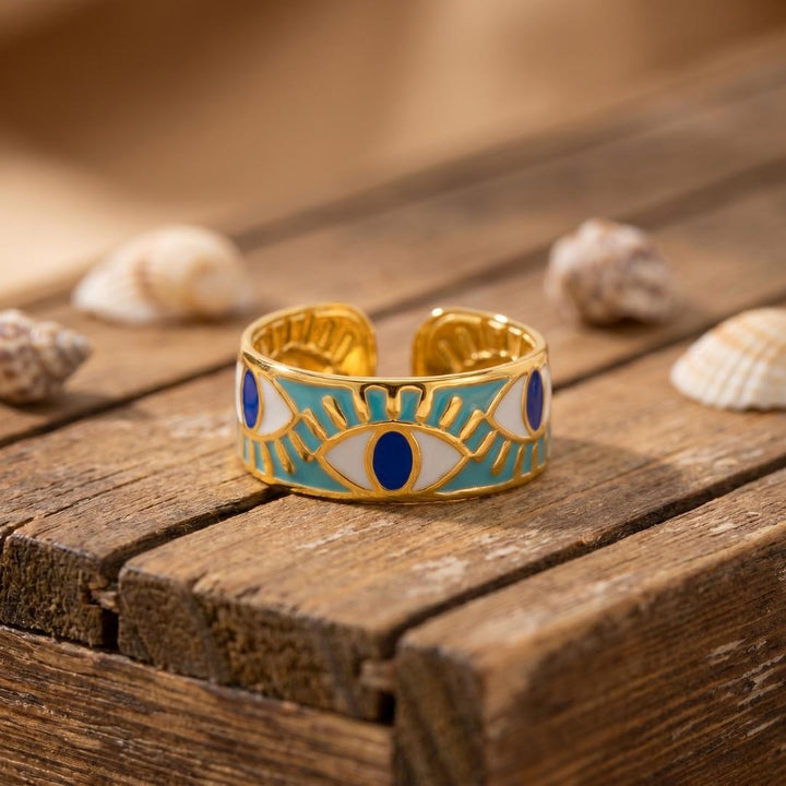 Gold Enameled Ocean Eye Ring