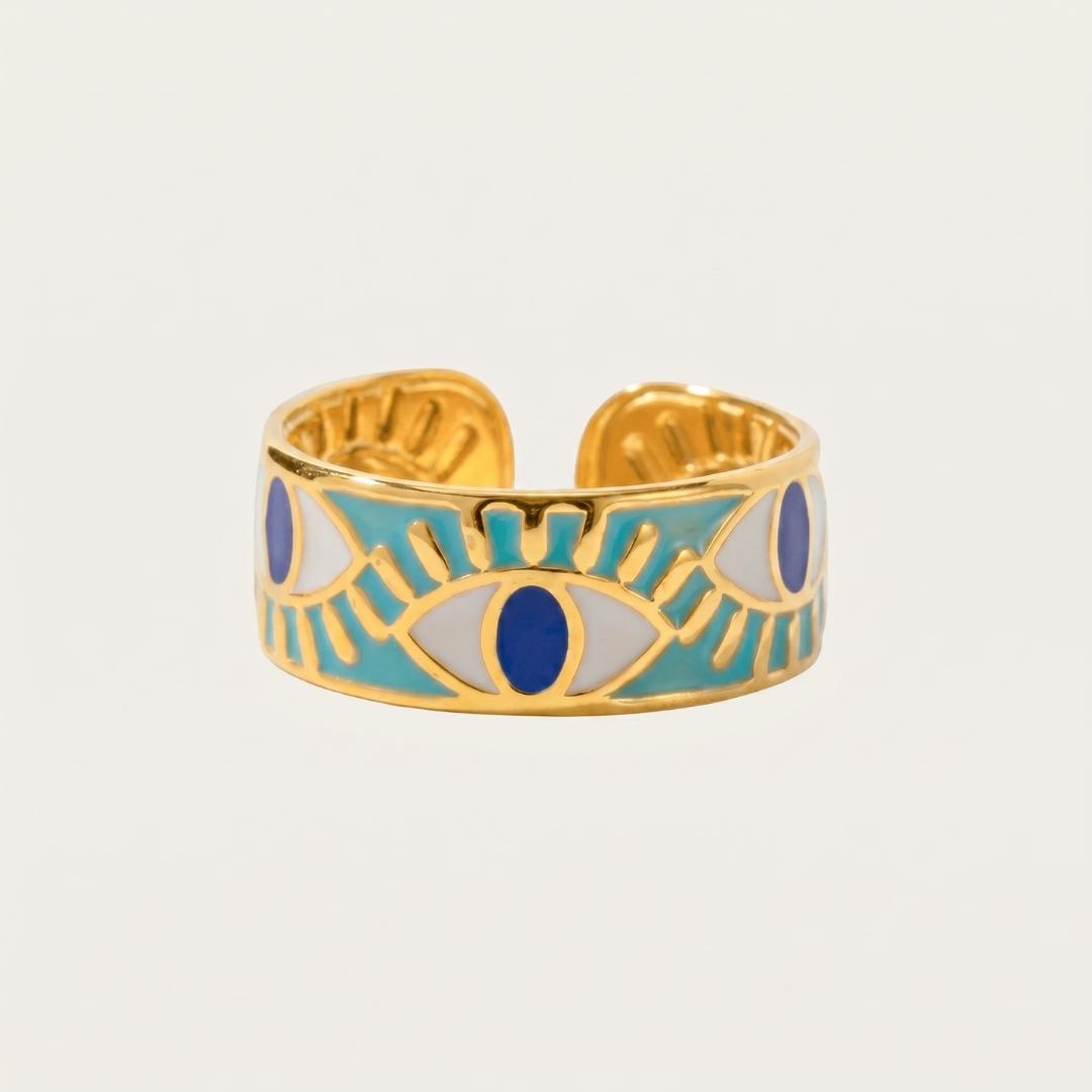 Gold Enameled Ocean Eye Ring