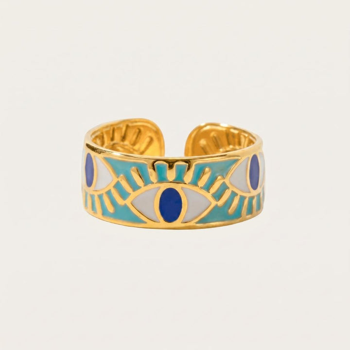 Gold Enameled Ocean Eye Ring