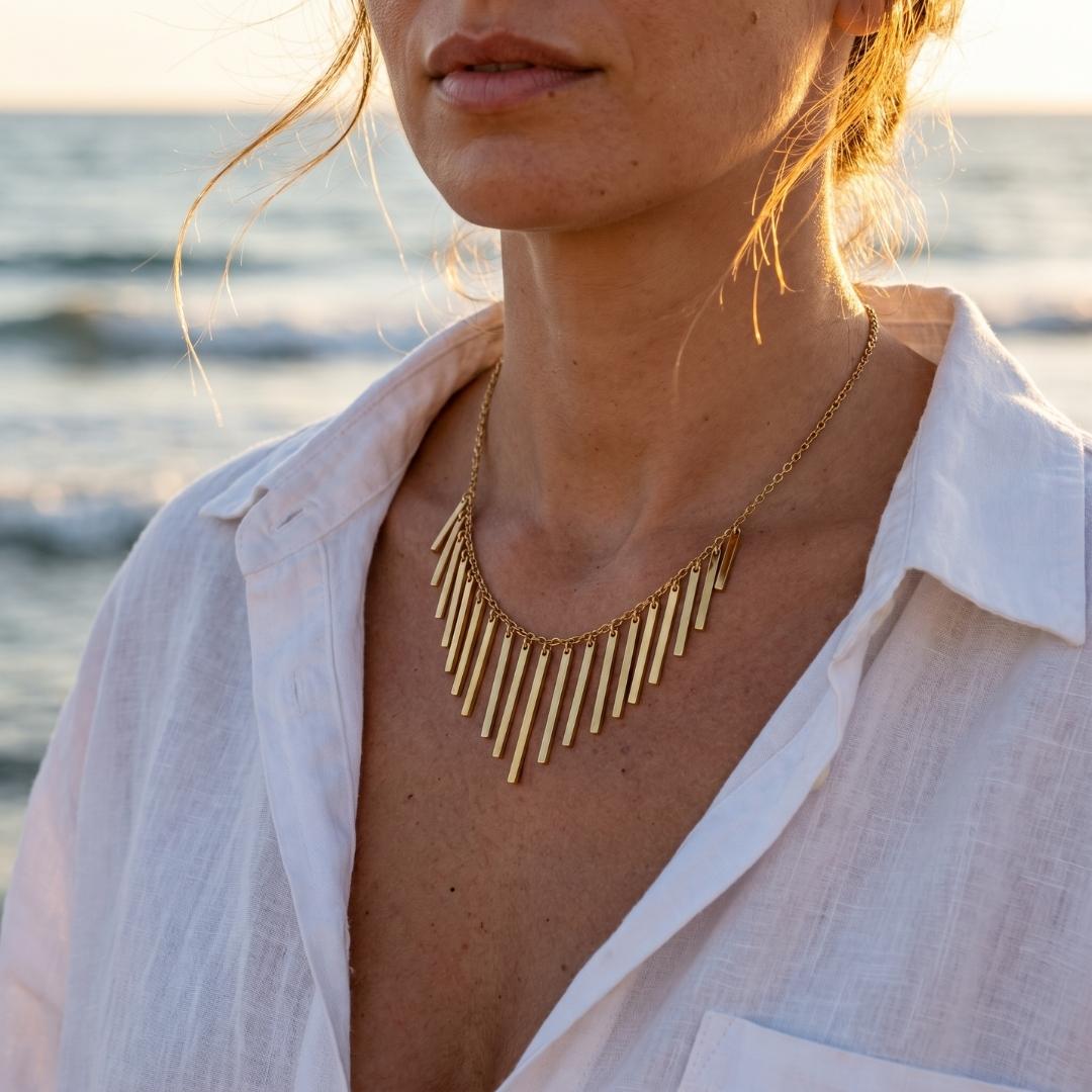 Gold Stainless Steel Light Cascade Necklace