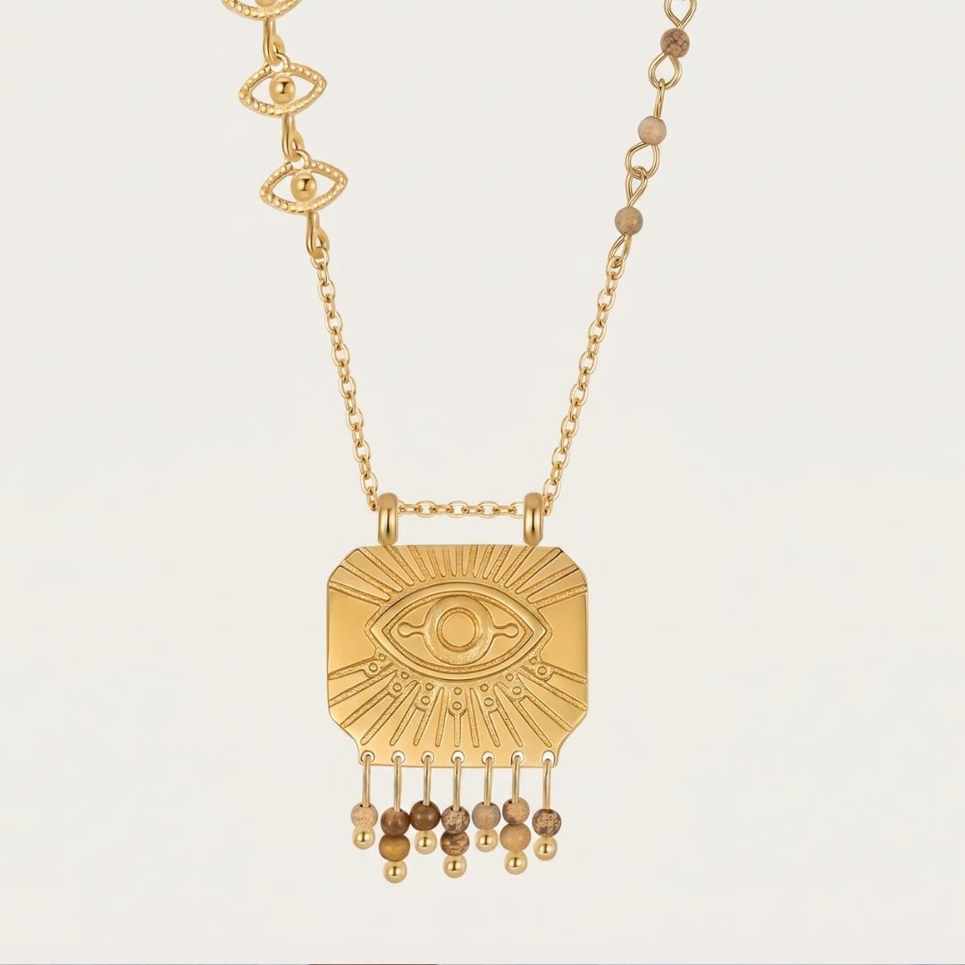 Gold Radiant Eye Amulet Necklace