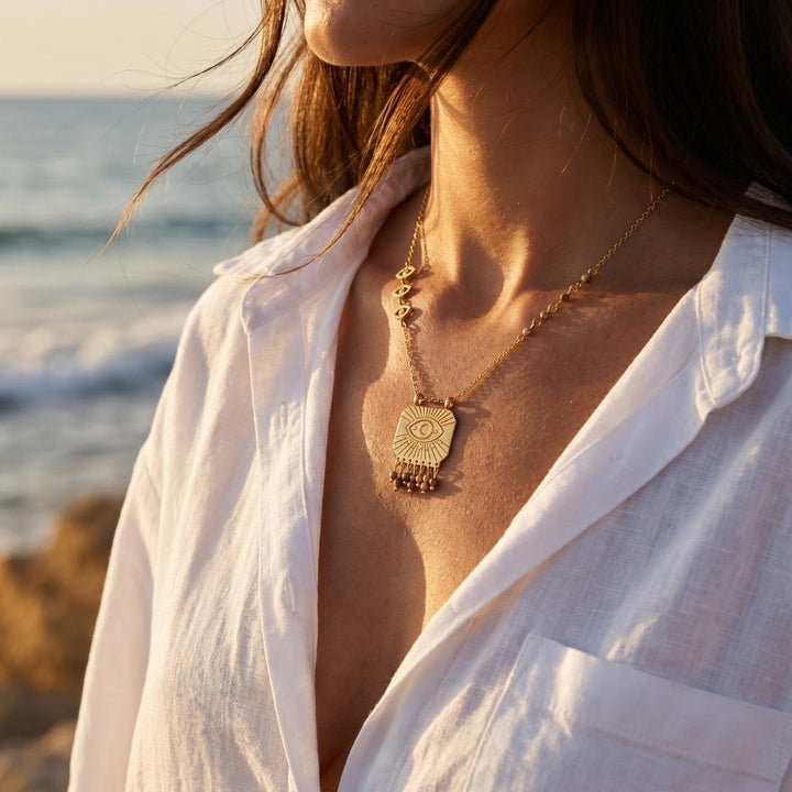 Gold Radiant Eye Amulet Necklace