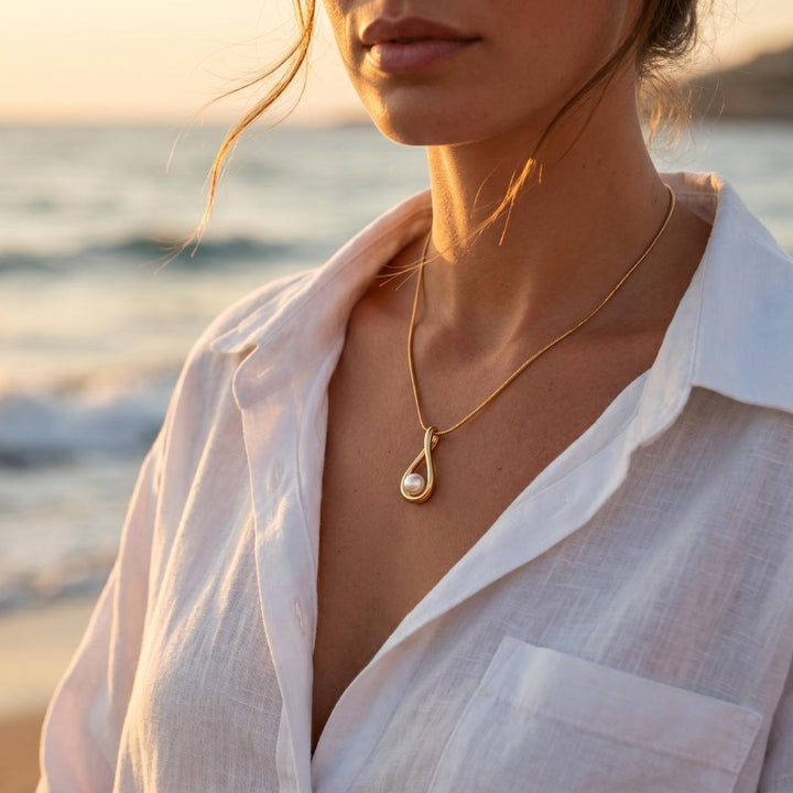 Gold Drop Pearl Necklace