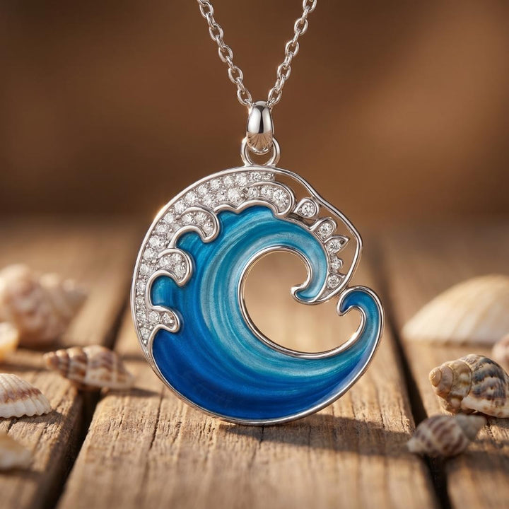 Hand-Painted Wave Pendant Necklace