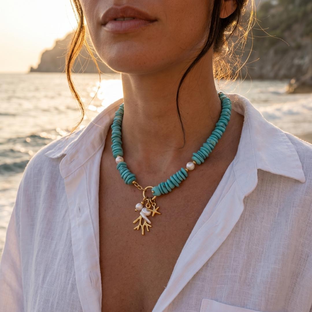 Tidal Starfish Blue Stone Necklace
