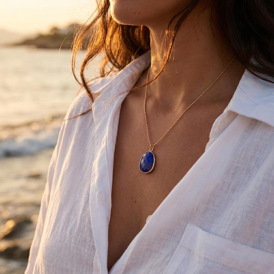 Deep Blue Boho Pendant Necklace