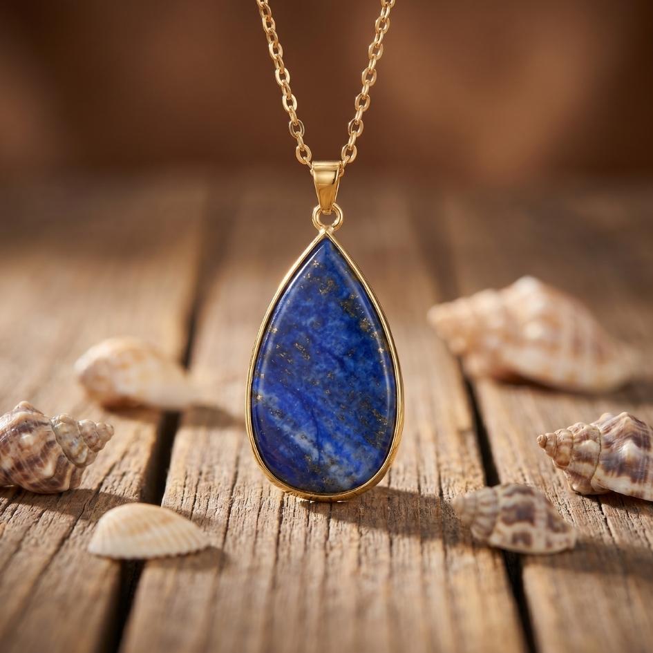 Golden Lapis Ocean Drop Necklace