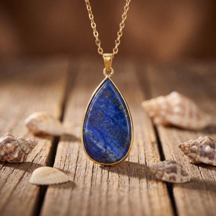 Golden Lapis Ocean Drop Necklace