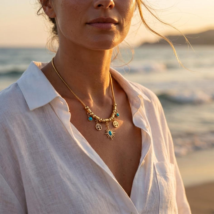 Stainless Steel Turquoise Ray Necklace